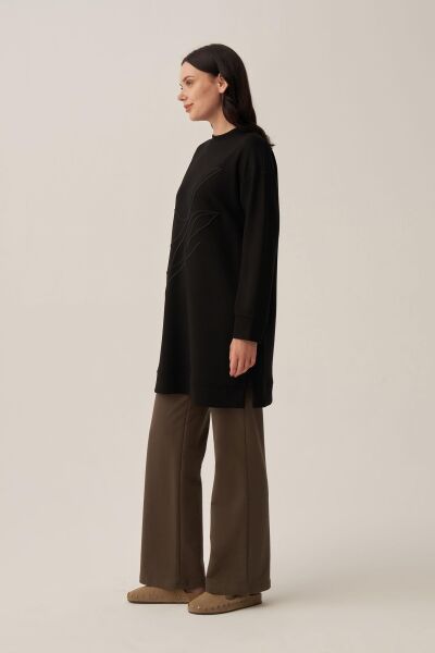 Allday B52310A0 Siyah Kadın Yumuşak Dokulu Nakışlı Sweatshirt