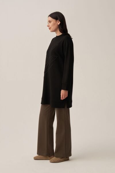 Allday B52310A0 Siyah Kadın Yumuşak Dokulu Nakışlı Sweatshirt