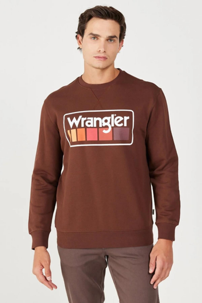 Wrangler W646H1h44 Kahverengi Wrangler Baskılı Bisiklet Yaka Erkek Sweat