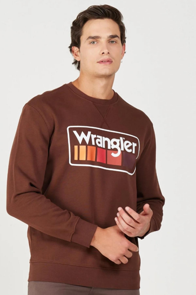 Wrangler W646H1h44 Kahverengi Wrangler Baskılı Bisiklet Yaka Erkek Sweat