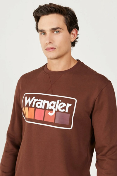 Wrangler W646H1h44 Kahverengi Wrangler Baskılı Bisiklet Yaka Erkek Sweat