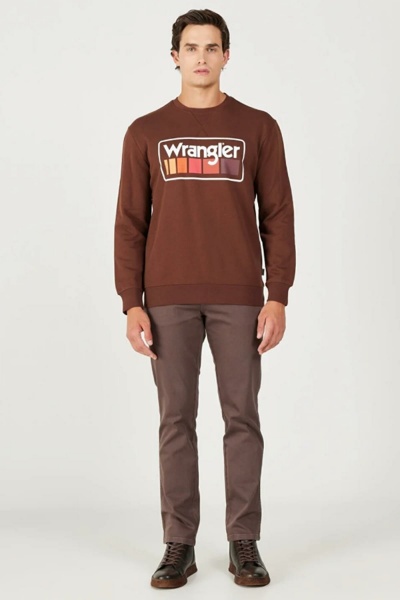 Wrangler W646H1h44 Kahverengi Wrangler Baskılı Bisiklet Yaka Erkek Sweat