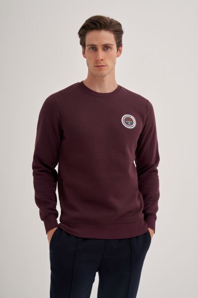 Cazador 24KCEEO05140 Vişne Erkek Bisiklet Yaka Cazador Yazı İşlemeli 3 İplik Sweat