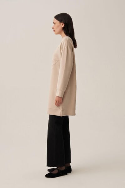 Allday B52310A0 Taş Kadın Yumuşak Dokulu Nakışlı Sweatshirt