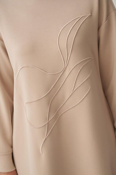 Allday B52310A0 Taş Kadın Yumuşak Dokulu Nakışlı Sweatshirt