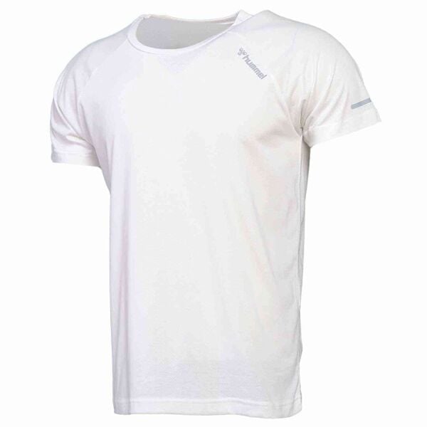 Hummel 911370-9003 Beyaz Erkek Venge Ragular Fit  Bisiklet Yaka Normal Kesim Kolu Şevron Deataylı Logo Baskılı Tişört