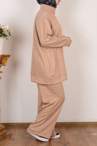 Allday B31090A9 Vizon Kadın Yumuşak Dokulu Büyük Beden Droplu Eşofman Takımı