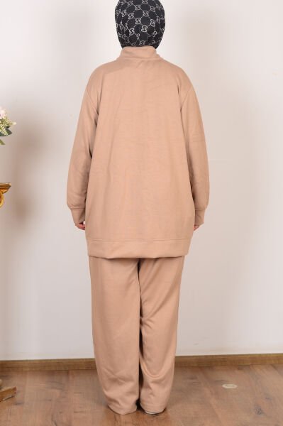 Allday B31090A9 Vizon Kadın Yumuşak Dokulu Büyük Beden Droplu Eşofman Takımı