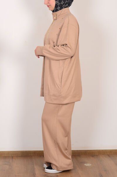 Allday B31090A9 Vizon Kadın Yumuşak Dokulu Büyük Beden Droplu Eşofman Takımı