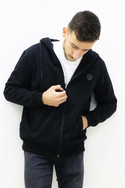 Farm Animals FA220214614 Erkek Siyah Önü Fermuarlı Kapüşonlu Sweat