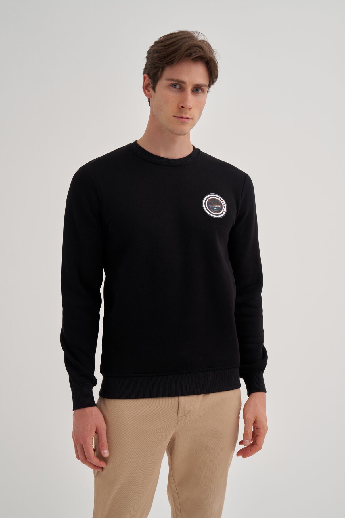 Cazador 24KCEEO05140 Siyah Erkek Bisiklet Yaka Cazador Yazı İşlemeli 3 İplik Sweat