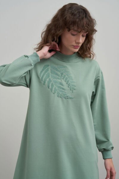 Allday B50299A0 Defne Kadın Pamuklu Nakışlı Uzun Tunik