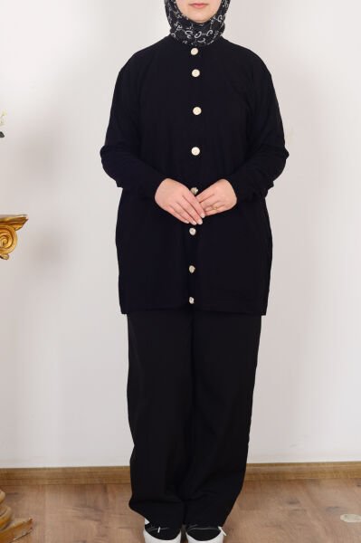 Allday W93170A9 Siyah Kadın Patı Dügmeli Triko Hırka