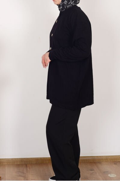 Allday W93170A9 Siyah Kadın Patı Dügmeli Triko Hırka