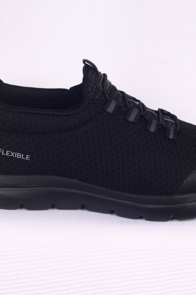 Walkway  Flexible 85 M Siyah Siyah Lastik Bağcıklı Yumuşak Tavan Fileli Erkek Ayakkabı