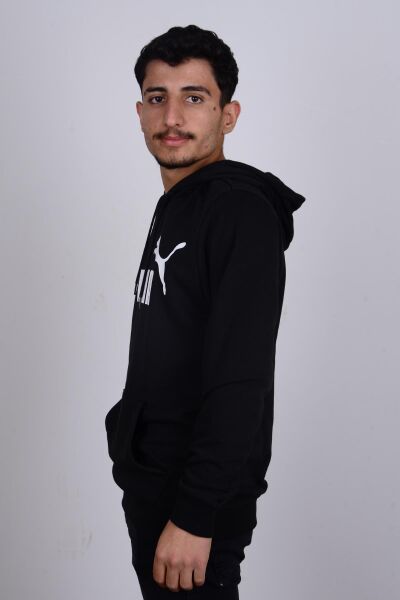 Puma 586688-01 Siyah Puma Baskılı Kapüşonlu Erkek Sweat