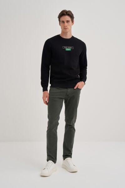 Cazador 24KCEEO05224 Siyah Erkek Bisiklet Yaka Önü Yazı Logolu  Sweat Tshirt