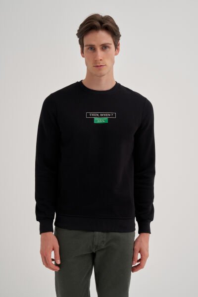 Cazador 24KCEEO05224 Siyah Erkek Bisiklet Yaka Önü Yazı Logolu  Sweat Tshirt