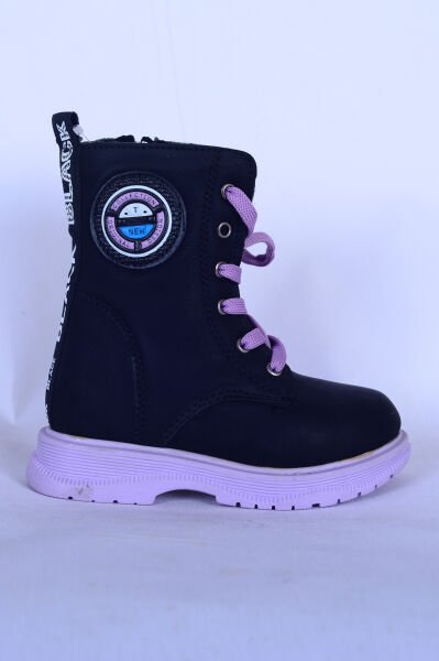 Walkway Peris P Bağcıklı Yandan Fermuar Destekli Siyah-Lila Çocuk Bot