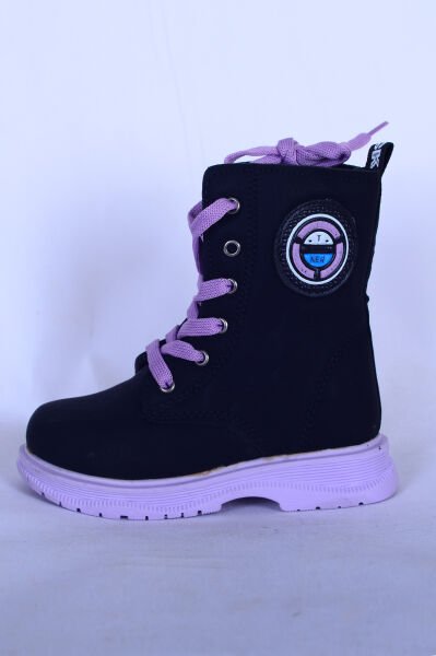Walkway Peris P Bağcıklı Yandan Fermuar Destekli Siyah-Lila Çocuk Bot