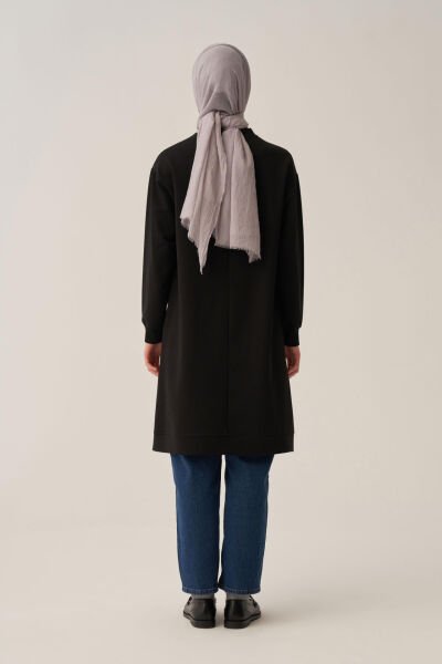 Allday B50299A0 Siyah Kadın Pamuklu Nakışlı Uzun Tunik