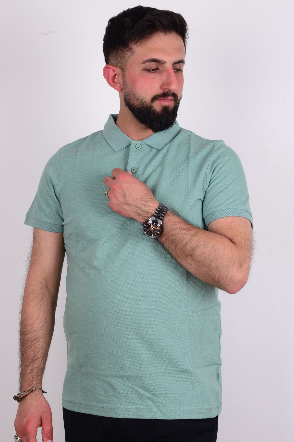 Cazador 24YCEEO04713 Su Yeşili Erkek Slim Fit Polo Yaka Dar Kesim Pike Tşört