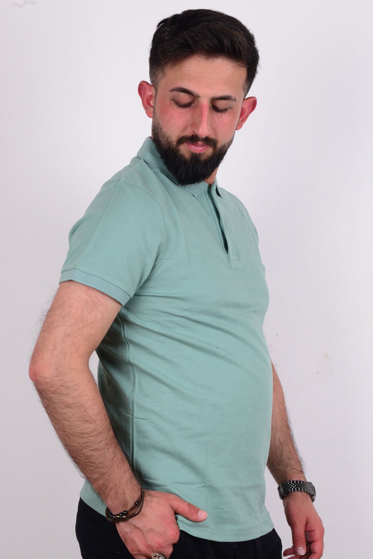 Cazador 24YCEEO04713 Su Yeşili Erkek Slim Fit Polo Yaka Dar Kesim Pike Tşört