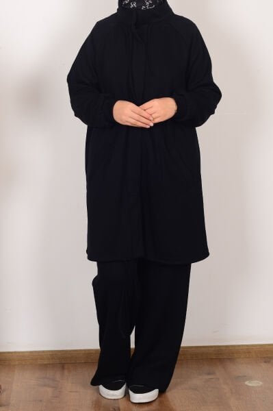 Allday B31058A9 Siyah Kadın Yumuşak Dokulu Reglan Pantolonlu Takım