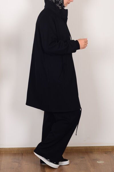 Allday B31058A9 Siyah Kadın Yumuşak Dokulu Reglan Pantolonlu Takım