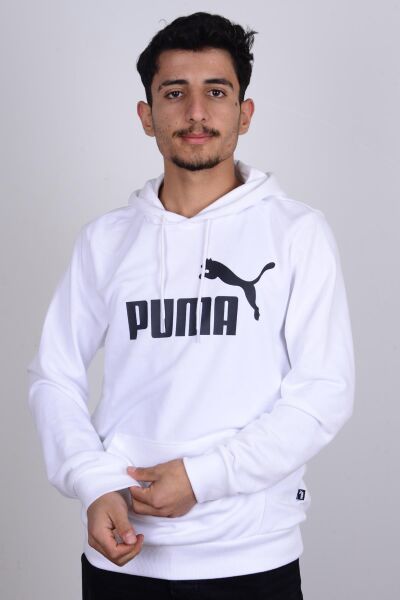 Puma 586688-02 Beyaz Puma Baskılı Kapüşonlu Erkek Sweat