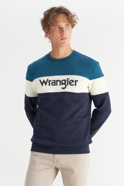 Wrangler W242284405 Petrol Erkek Çok Renkli Baskı Dekorlu Üç İplik Sweat