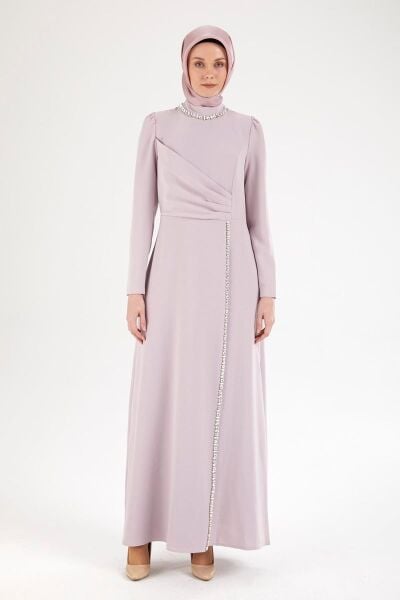 Armine 25YT912 Lila Kadın Boyundan ve Boydan Taş Detaylı Abiye Elbise
