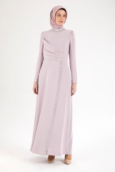 Armine 25YT912 Lila Kadın Boyundan ve Boydan Taş Detaylı Abiye Elbise