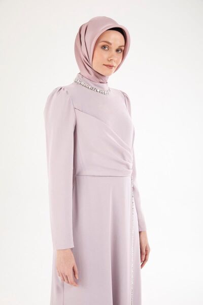 Armine 25YT912 Lila Kadın Boyundan ve Boydan Taş Detaylı Abiye Elbise