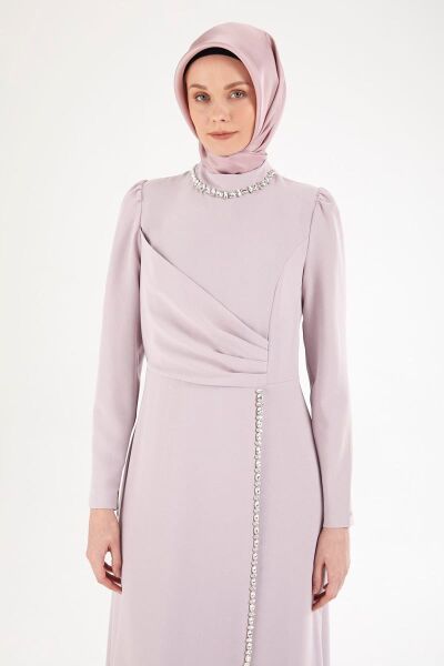 Armine 25YT912 Lila Kadın Boyundan ve Boydan Taş Detaylı Abiye Elbise