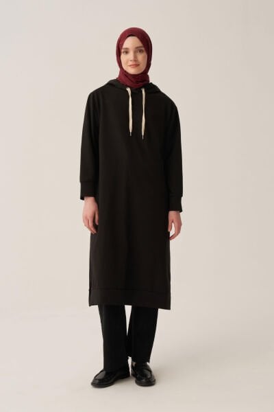 Allday B50083A0 Siyah Kadın Kapüşonlu Rahat Tunik