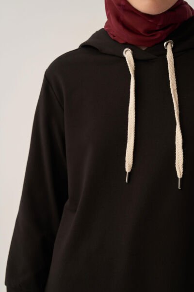 Allday B50083A0 Siyah Kadın Kapüşonlu Rahat Tunik