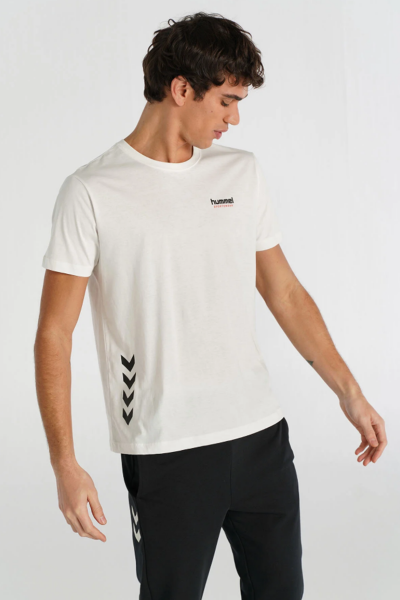 Hummel 912141-9003 HMLMEMBER Ekru Erkek Belden Ok İşaretli Logolu Göğüsten Kabartmalı Bisiklet Yaka Tshirt
