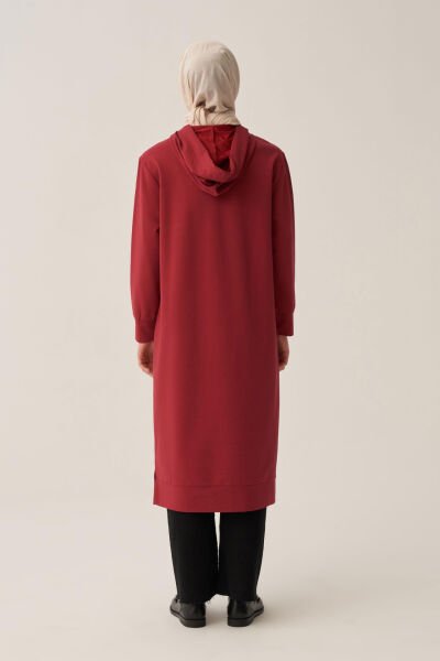 Allday B50083A0 Vişne Kadın Kapüşonlu Rahat Tunik