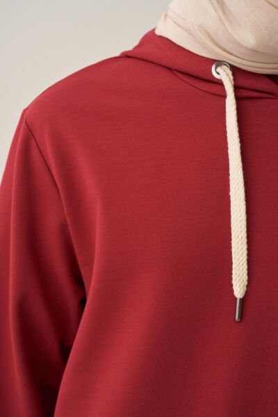 Allday B50083A0 Vişne Kadın Kapüşonlu Rahat Tunik