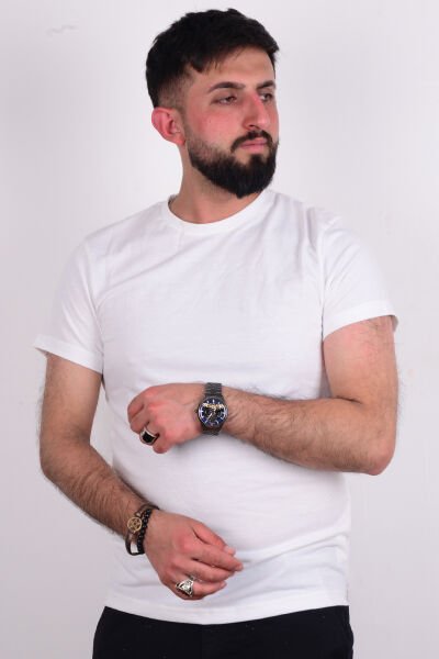 Cazador 24YCEEO04019 Ekru Erkek Slim Fit Bsiklet Yaka Dar Kesim Yatay Çizgi Desenli Tşört