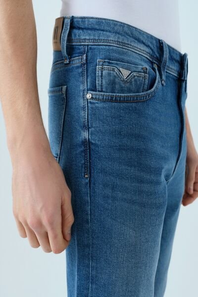 Loft LF2035689 Mavi Erkek Ricardo Esnek Kumaş Düz Paça Normal Bel Kot Pantolon