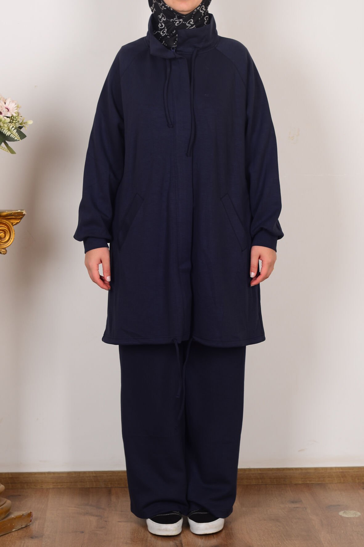 Allday B31058A9 Lacivert Kadın Yumuşak Dokulu Reglan Pantolonlu Takım