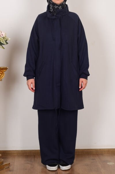 Allday B31058A9 Lacivert Kadın Yumuşak Dokulu Reglan Pantolonlu Takım