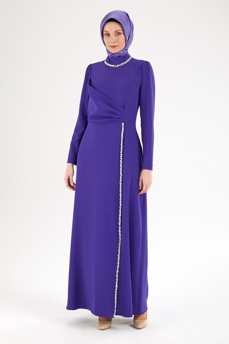 Armine 25YT912 Morcivet Kadın Boyundan ve Boydan Taş Detaylı Abiye Elbise