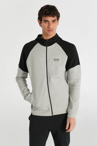 Hummel 921257-2393 HMLINTER ZIP HOODIE Gri-Siyah Erkek Regular Fit Kapüşonlu Fermuarlı Hırka