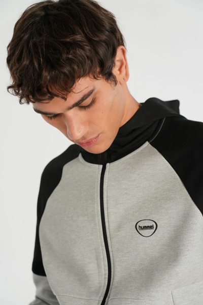 Hummel 921257-2393 HMLINTER ZIP HOODIE Gri-Siyah Erkek Regular Fit Kapüşonlu Fermuarlı Hırka