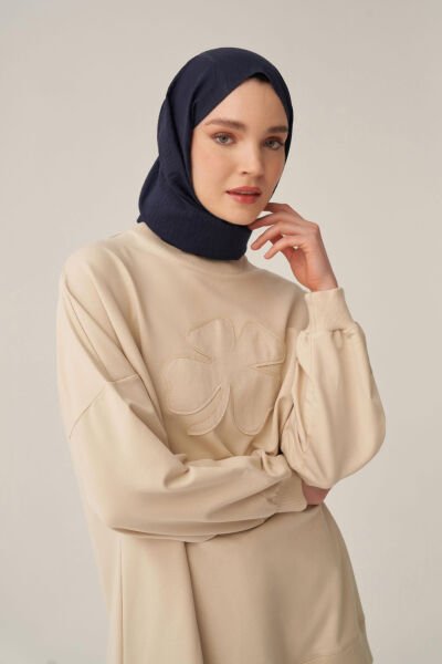 Allday B52316A0 Taş Kadın Pamuklu Aplikeli Sweatshirt