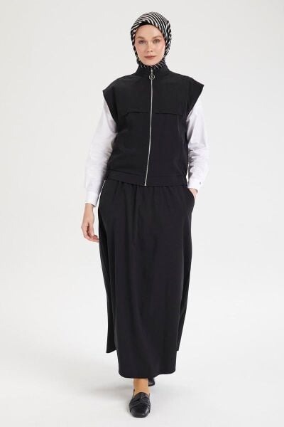 Armine 25YT613 Siyah Kadın Sıfır Kol Yelekli ve Etekli Ikili Takım