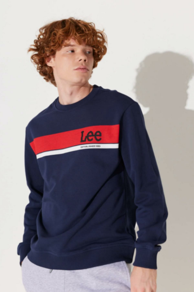 Lee L232501410 Lacivert Önü Lee Baskılı Bisiklet Yaka Erkek Sweat